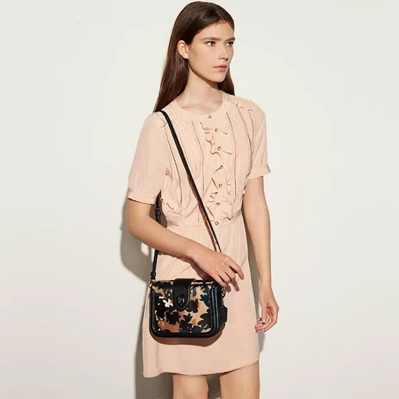 COACH Page Scattered Leaf/Walnut Printed Calf hair Crossbody - Picture 3 of 10